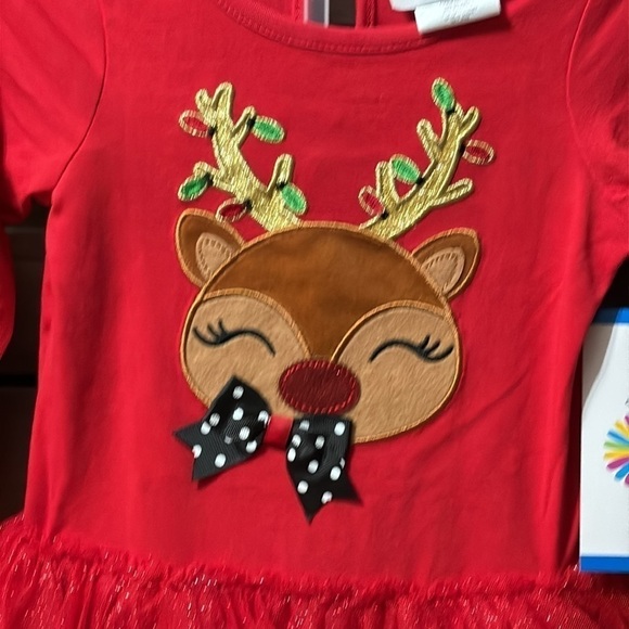 NWT Counting Daisies 2T Reindeer Long Sleeve & Polka Dot Leggings With Ruff… - Picture 2 of 11